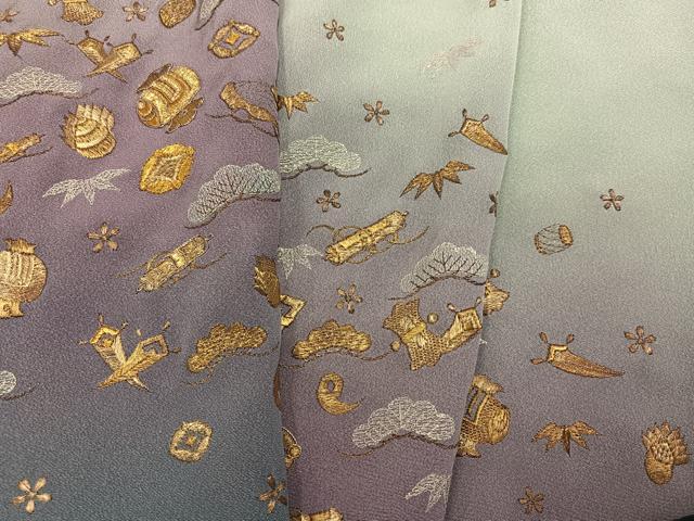 平和屋着物●訪問着　総刺繍　草花宝尽くし　暈し染め　金糸　正絹　逸品　AABN0426ph