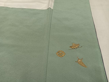 平和屋着物●訪問着　総刺繍　草花宝尽くし　暈し染め　金糸　正絹　逸品　AABN0426ph