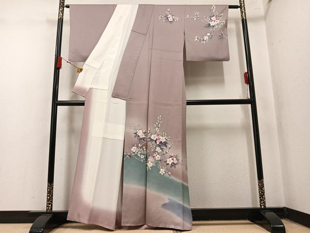 平和屋着物●二代目清次郎　手描き　訪問着　枝花文　暈し染め　正絹　逸品　AABN0449ph