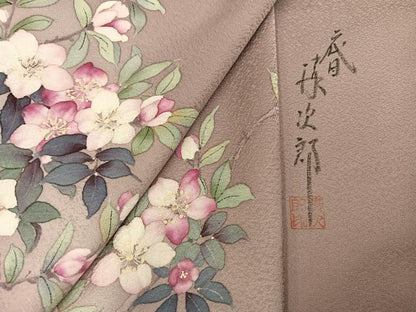 平和屋着物●二代目清次郎　手描き　訪問着　枝花文　暈し染め　正絹　逸品　AABN0449ph