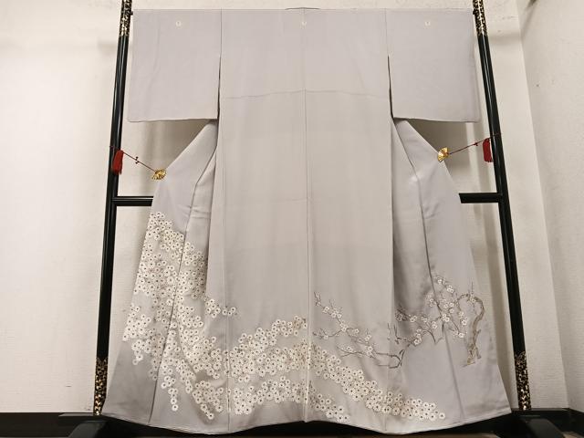 平和屋着物●豪華色留袖　総刺繍　枝花文　金糸　正絹　逸品　AABN0457ph