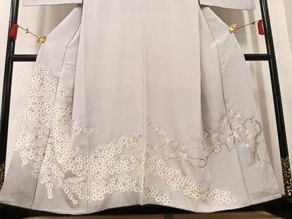 平和屋着物●豪華色留袖　総刺繍　枝花文　金糸　正絹　逸品　AABN0457ph