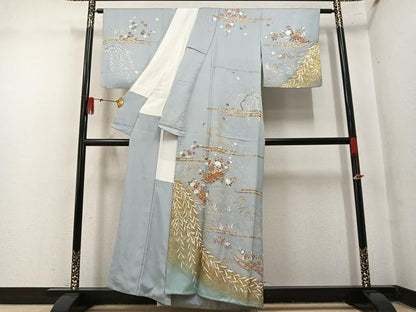 平和屋着物●訪問着　駒刺繍　草花船文　金彩　松坂屋扱い　正絹　逸品　AABN0458ph