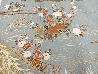 平和屋着物●訪問着　駒刺繍　草花船文　金彩　松坂屋扱い　正絹　逸品　AABN0458ph