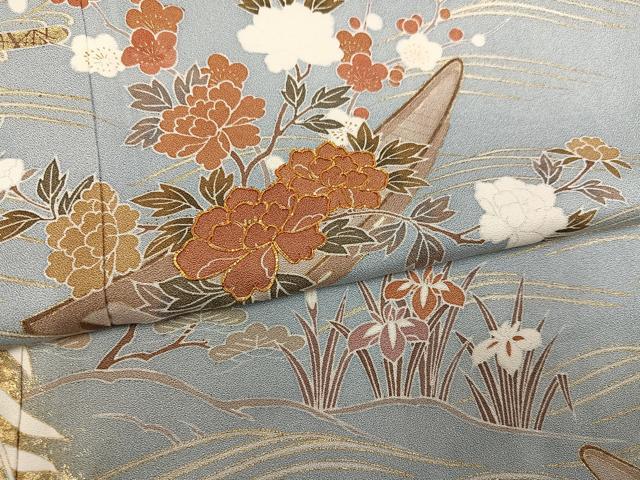 平和屋着物●訪問着　駒刺繍　草花船文　金彩　松坂屋扱い　正絹　逸品　AABN0458ph