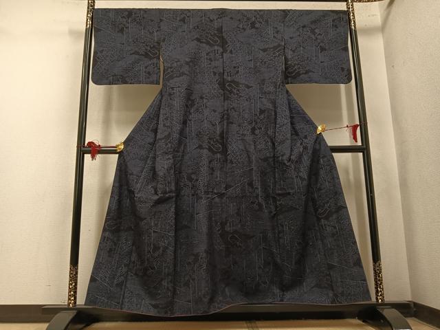 平和屋着物●本場結城紬　重要無形文化財　100亀甲　草花文　正絹　逸品　AABN0462ph