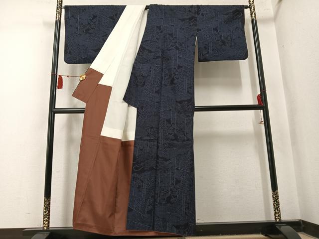 平和屋着物●本場結城紬　重要無形文化財　100亀甲　草花文　正絹　逸品　AABN0462ph