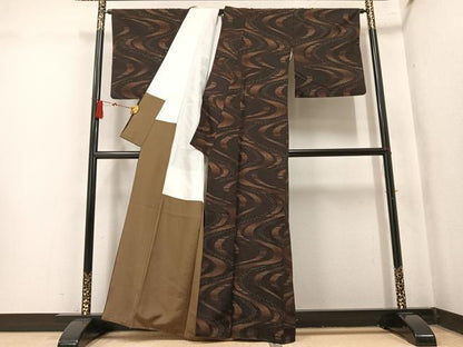 平和屋着物●上質な紬　流水文　正絹　逸品　AABN0464ph