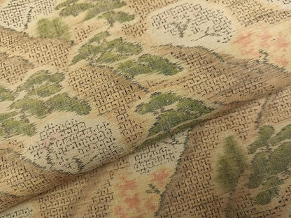 平和屋着物●本場結城紬　重要無形文化財　100亀甲　樹林文　モロ入り　正絹　逸品　AABN0485ph