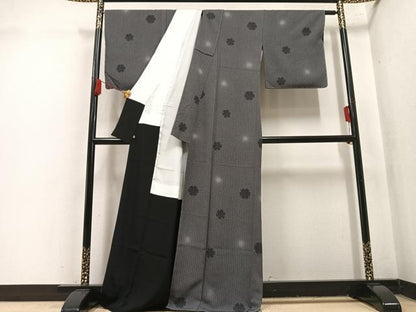 平和屋着物●江戸小紋　彫士：住田双光・染士：服部光擴　雪輪文　ほたる暈し　黒地　さが美扱い　正絹　逸品　未使用　AABN0487ph
