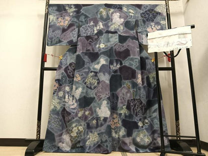 平和屋着物●訪問着　草花文　暈し染め　丹後ちりめん　反端付き　正絹　逸品　未使用　AABN0492ph