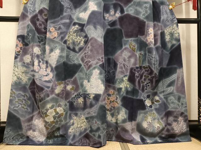 平和屋着物●訪問着　草花文　暈し染め　丹後ちりめん　反端付き　正絹　逸品　未使用　AABN0492ph