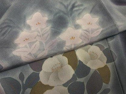 平和屋着物●訪問着　草花文　暈し染め　丹後ちりめん　反端付き　正絹　逸品　未使用　AABN0492ph
