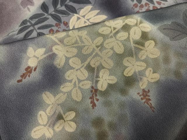 平和屋着物●訪問着　草花文　暈し染め　丹後ちりめん　反端付き　正絹　逸品　未使用　AABN0492ph