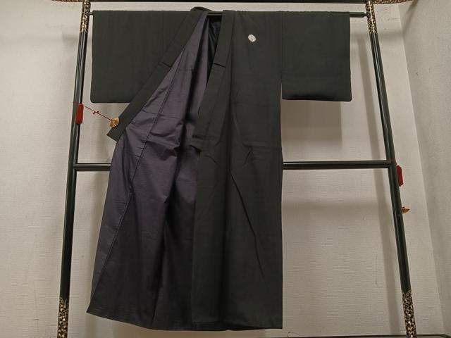 平和屋着物●男性　黒紋付・羽織セット　正絹　逸品　AABN0493ph