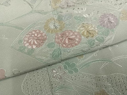 平和屋着物●中国三大刺繍　スワトウ刺繍　汕頭刺繍　総刺繍　訪問着　地紙枝花文　反端付き　正絹　逸品　AABN0494ph