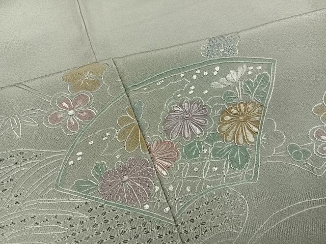 平和屋着物●中国三大刺繍　スワトウ刺繍　汕頭刺繍　総刺繍　訪問着　地紙枝花文　反端付き　正絹　逸品　AABN0494ph