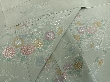 平和屋着物●中国三大刺繍　スワトウ刺繍　汕頭刺繍　総刺繍　訪問着　地紙枝花文　反端付き　正絹　逸品　AABN0494ph
