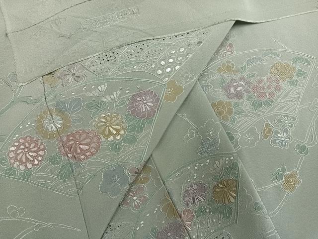 平和屋着物●中国三大刺繍　スワトウ刺繍　汕頭刺繍　総刺繍　訪問着　地紙枝花文　反端付き　正絹　逸品　AABN0494ph