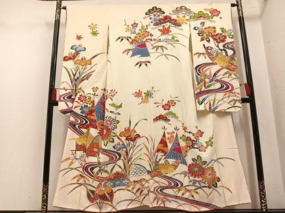 平和屋着物●豪華振袖　紅型　風景草花文　正絹　逸品　AABN0497ph