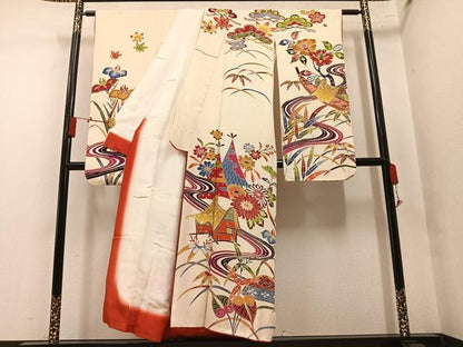 平和屋着物●豪華振袖　紅型　風景草花文　正絹　逸品　AABN0497ph