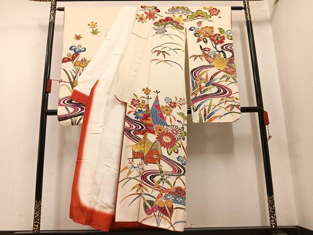 平和屋着物●豪華振袖　紅型　風景草花文　正絹　逸品　AABN0497ph