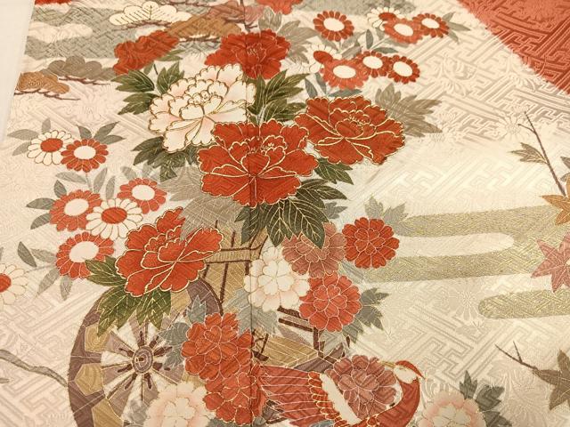 平和屋着物●豪華振袖　絞り　鳳凰花車文　金彩　正絹　逸品　AABN0499ph