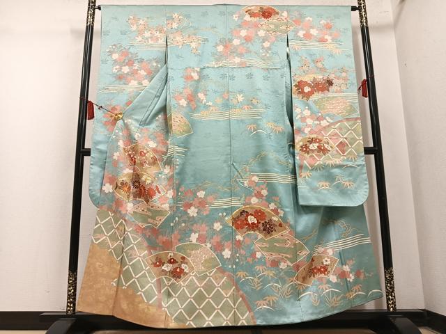 平和屋着物●豪華振袖　駒刺繍　地紙花文　金彩　正絹　逸品　AABN0502ph