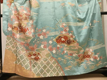 平和屋着物●豪華振袖　駒刺繍　地紙花文　金彩　正絹　逸品　AABN0502ph