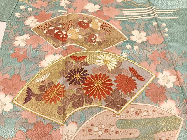 平和屋着物●豪華振袖　駒刺繍　地紙花文　金彩　正絹　逸品　AABN0502ph