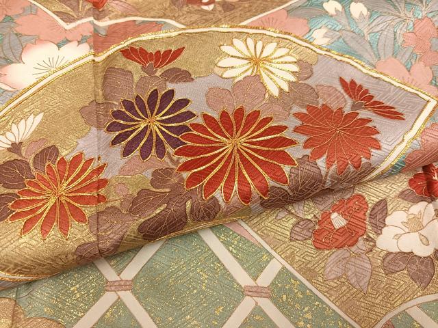 平和屋着物●豪華振袖　駒刺繍　地紙花文　金彩　正絹　逸品　AABN0502ph