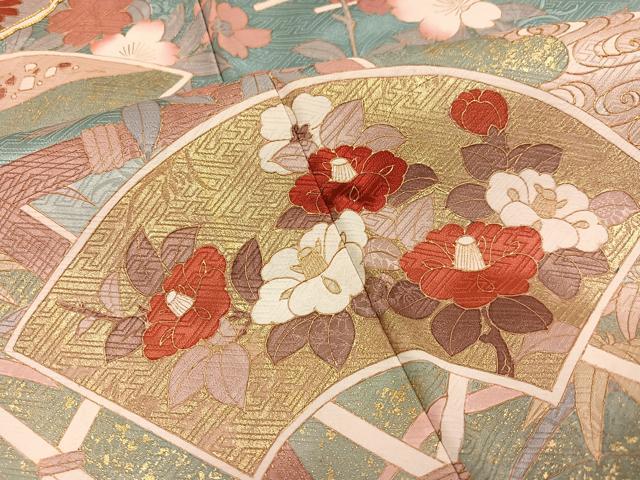平和屋着物●豪華振袖　駒刺繍　地紙花文　金彩　正絹　逸品　AABN0502ph