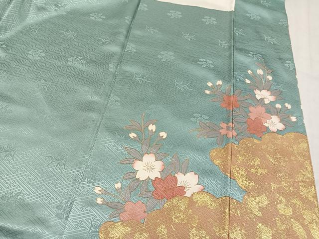 平和屋着物●豪華振袖　駒刺繍　地紙花文　金彩　正絹　逸品　AABN0502ph