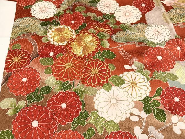 平和屋着物●豪華振袖　駒刺繍　草花文　金彩　正絹　逸品　AABN0510ph