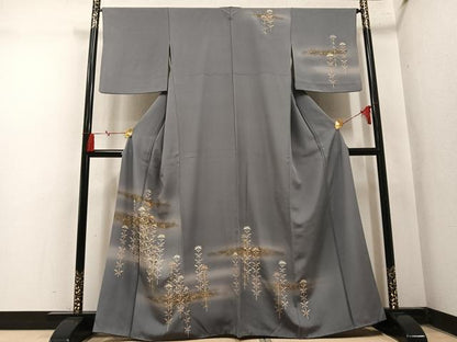 平和屋着物●訪問着　駒刺繍　草花文　暈し染め　金彩　正絹　逸品　AABN0513ph