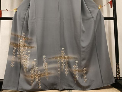 平和屋着物●訪問着　駒刺繍　草花文　暈し染め　金彩　正絹　逸品　AABN0513ph