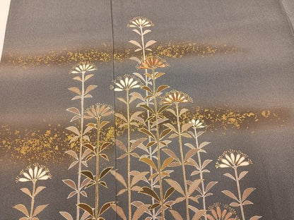 平和屋着物●訪問着　駒刺繍　草花文　暈し染め　金彩　正絹　逸品　AABN0513ph