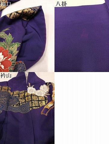 平和屋着物●豪華振袖　御所車草花文　金彩　正絹　逸品　AABN0514ph