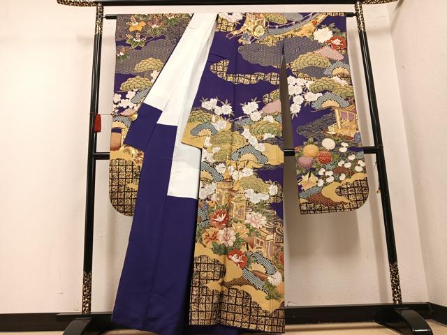 平和屋着物●豪華振袖　御所車草花文　金彩　正絹　逸品　AABN0514ph