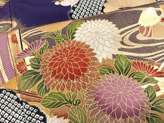 平和屋着物●豪華振袖　御所車草花文　金彩　正絹　逸品　AABN0514ph