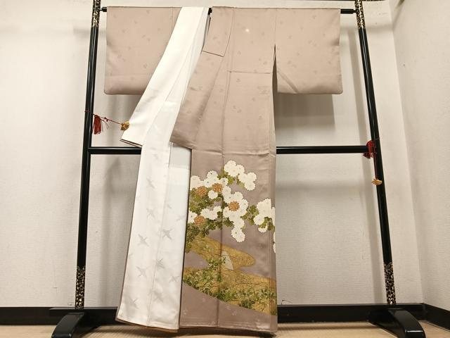 平和屋着物●豪華色留袖　駒刺繍　草花文　金彩　正絹　逸品　AABN0519ph