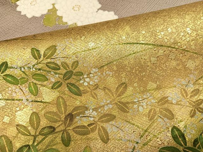 平和屋着物●豪華色留袖　駒刺繍　草花文　金彩　正絹　逸品　AABN0519ph