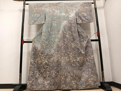 平和屋着物●中国三大刺繍　汕頭刺繍　スワトウ刺繍　訪問着　松竹梅風景文　暈し染め　金糸　正絹　逸品　AABN0529ph