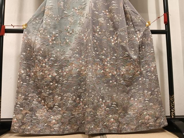 平和屋着物●中国三大刺繍　汕頭刺繍　スワトウ刺繍　訪問着　松竹梅風景文　暈し染め　金糸　正絹　逸品　AABN0529ph