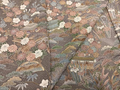 平和屋着物●中国三大刺繍　汕頭刺繍　スワトウ刺繍　訪問着　松竹梅風景文　暈し染め　金糸　正絹　逸品　AABN0529ph
