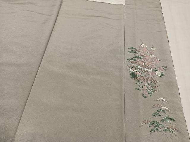 平和屋着物●中国三大刺繍　汕頭刺繍　スワトウ刺繍　訪問着　松竹梅風景文　暈し染め　金糸　正絹　逸品　AABN0529ph