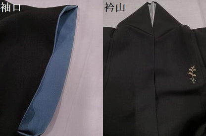 平和屋着物●訪問着　草花文　黒地　金彩　正絹　逸品　AABN0534ph