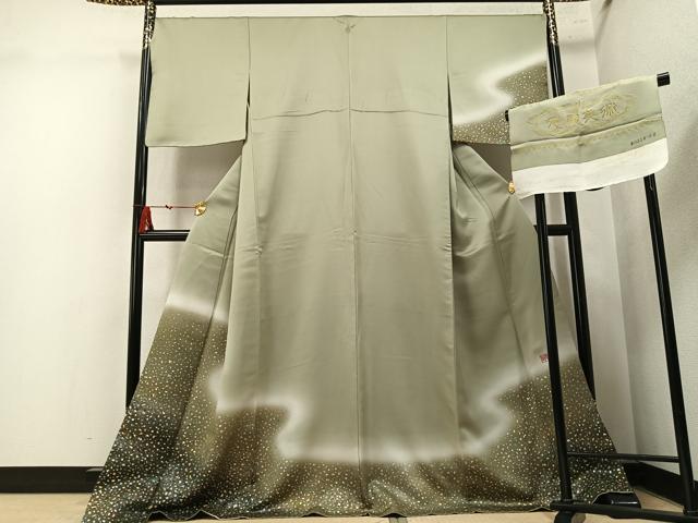 平和屋着物●国際的伝統工芸作家 十二代・藤林徳扇 苑寿 訪問着 本プラチナ 暈し染め 金銀彩 丹後ちりめん 反端付き 正絹 逸品 AABN0544ph