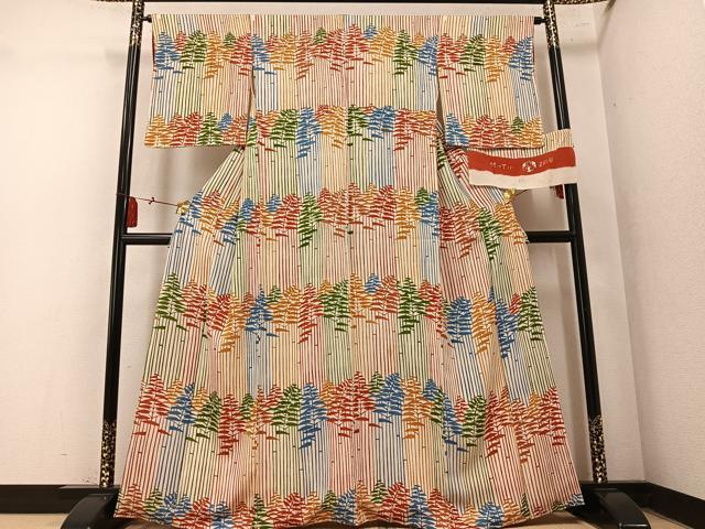 平和屋着物●希少　型絵染の人間国宝　稲垣稔次郎　訪問着　樹林文　高島屋扱い　反端付き　正絹　逸品　AABN0548ph