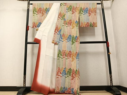 平和屋着物●希少　型絵染の人間国宝　稲垣稔次郎　訪問着　樹林文　高島屋扱い　反端付き　正絹　逸品　AABN0548ph